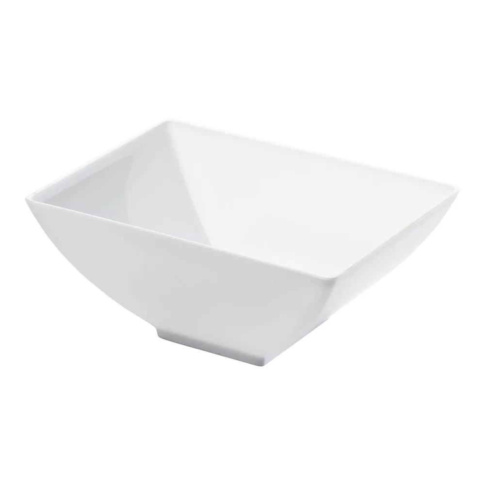 100 3 oz Rectangle White Plastic Small Architetto Bowls and 100 Silver Plastic 4" Mini Forks