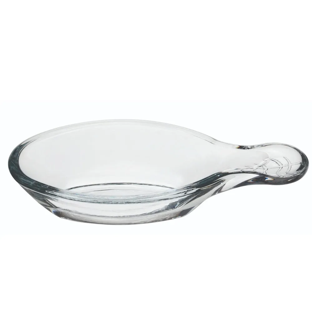 2 oz Glass Leaf Mini Tasting Dish - Etched, with Handle - 4 3/4" x 2 1/4" x 1" - 6 count box