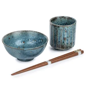 Blue Wabi Sabi Premium Rice Bowl and Tea Cup Set