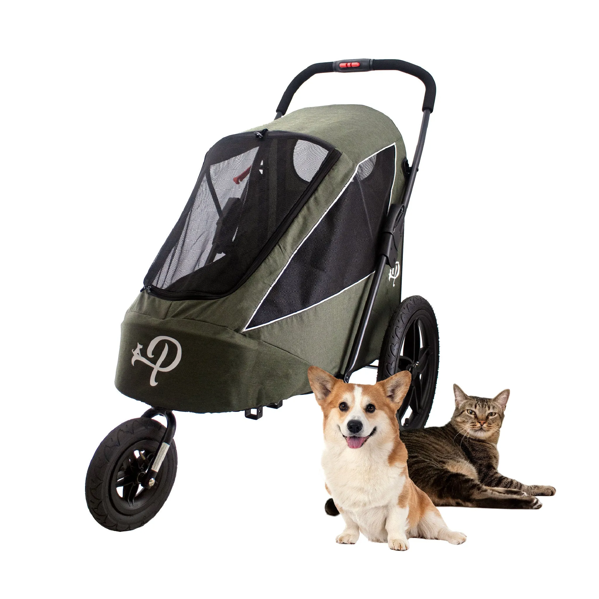 Breeze Pet Jogger/Stroller/Bike Trailer Shock Absorbing Bike Wheels, Easy Folding, Removable Fabric, Pee Pad Insert, for Large/Medium/Small Dogs/Cats, Supports pets up to 77LBS