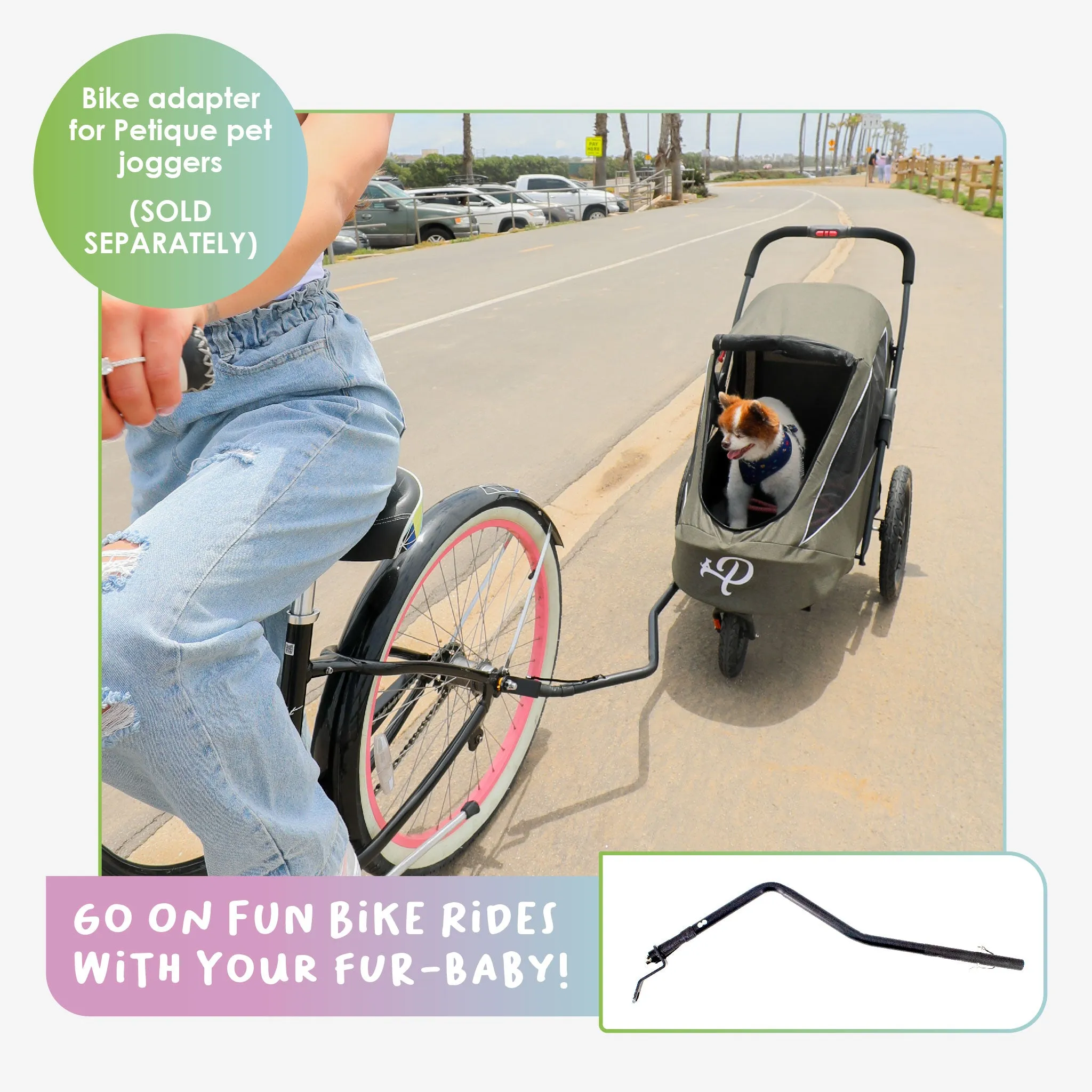 Breeze Pet Jogger/Stroller/Bike Trailer Shock Absorbing Bike Wheels, Easy Folding, Removable Fabric, Pee Pad Insert, for Large/Medium/Small Dogs/Cats, Supports pets up to 77LBS