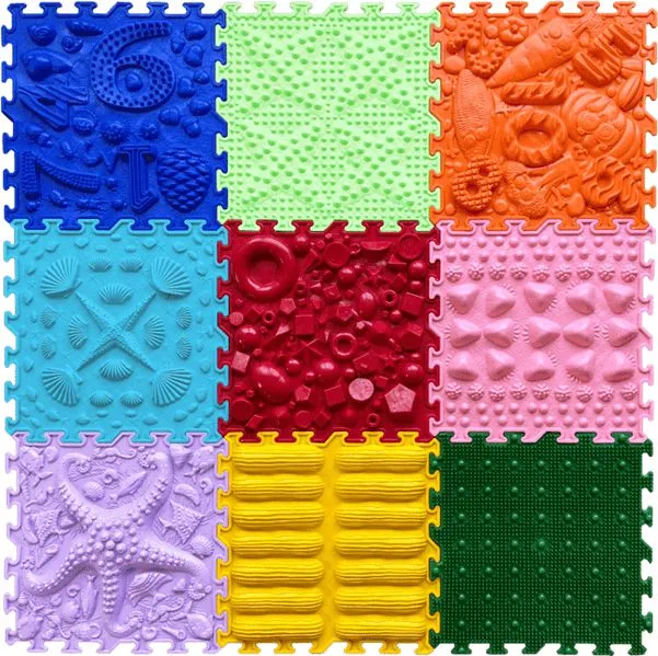 Brightly Coloured Sensory Puzzle Playmats (25cmx25cm) Set of 9