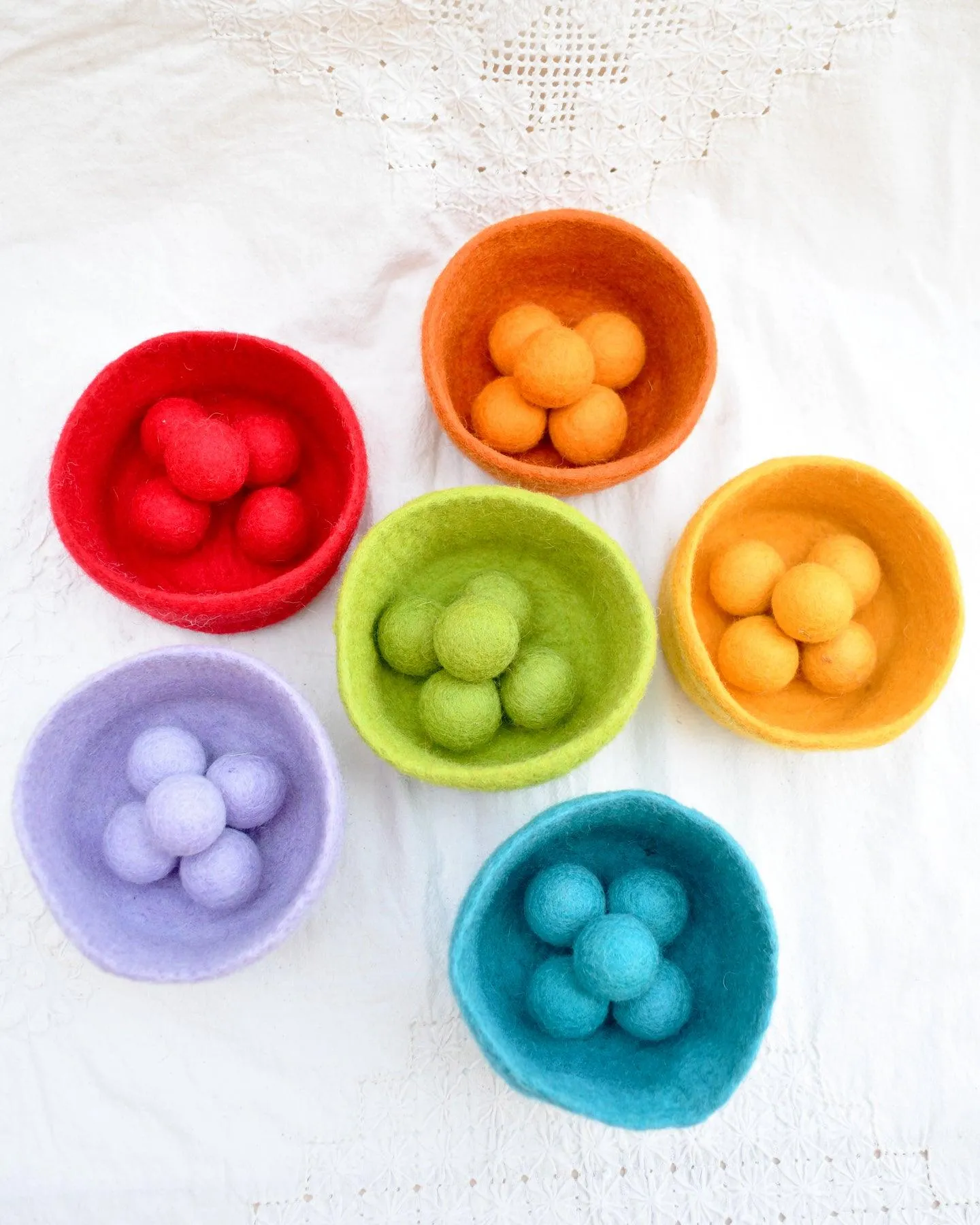 Colourful Felt Colour Sorter Balls and Bowls