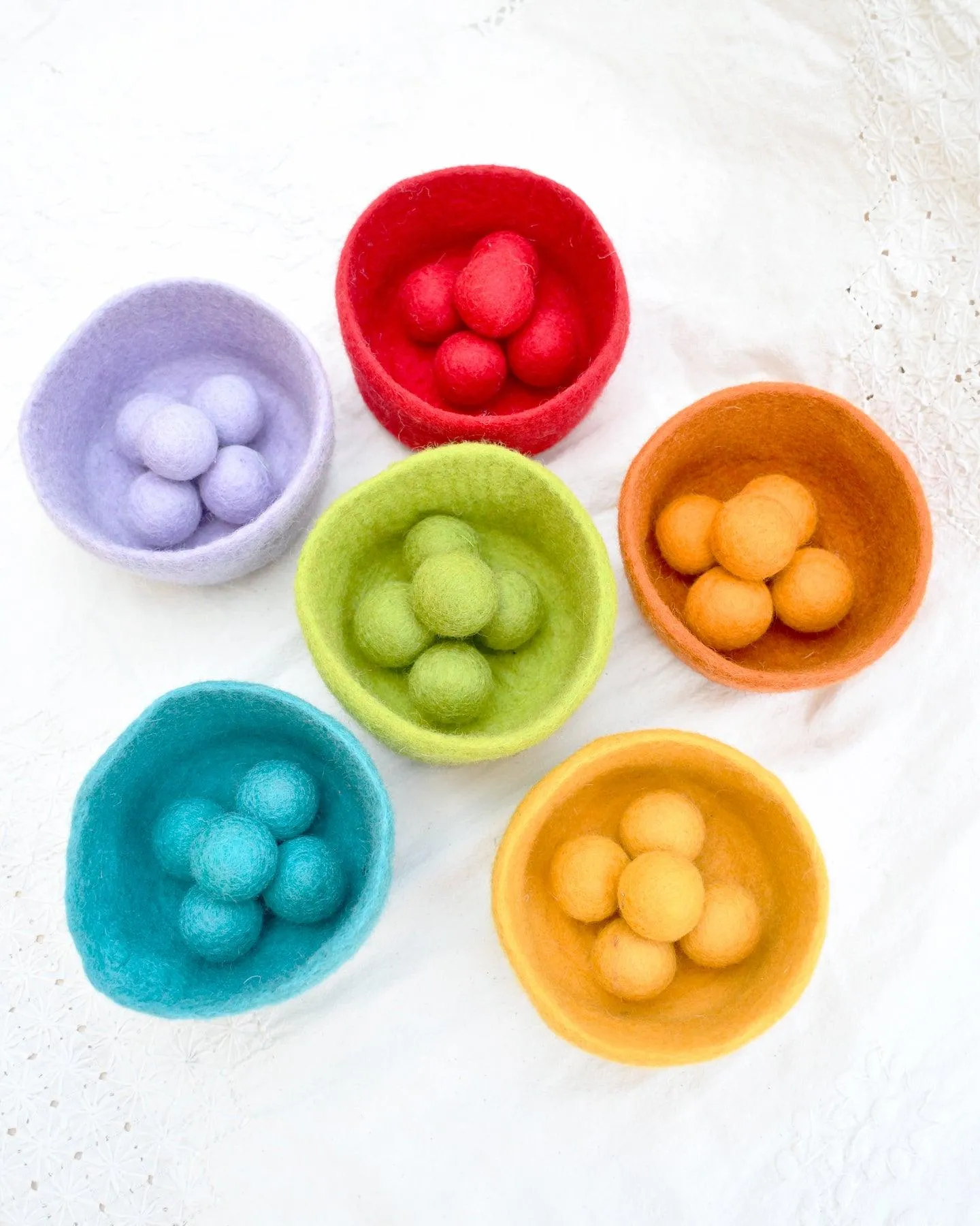 Colourful Felt Colour Sorter Balls and Bowls