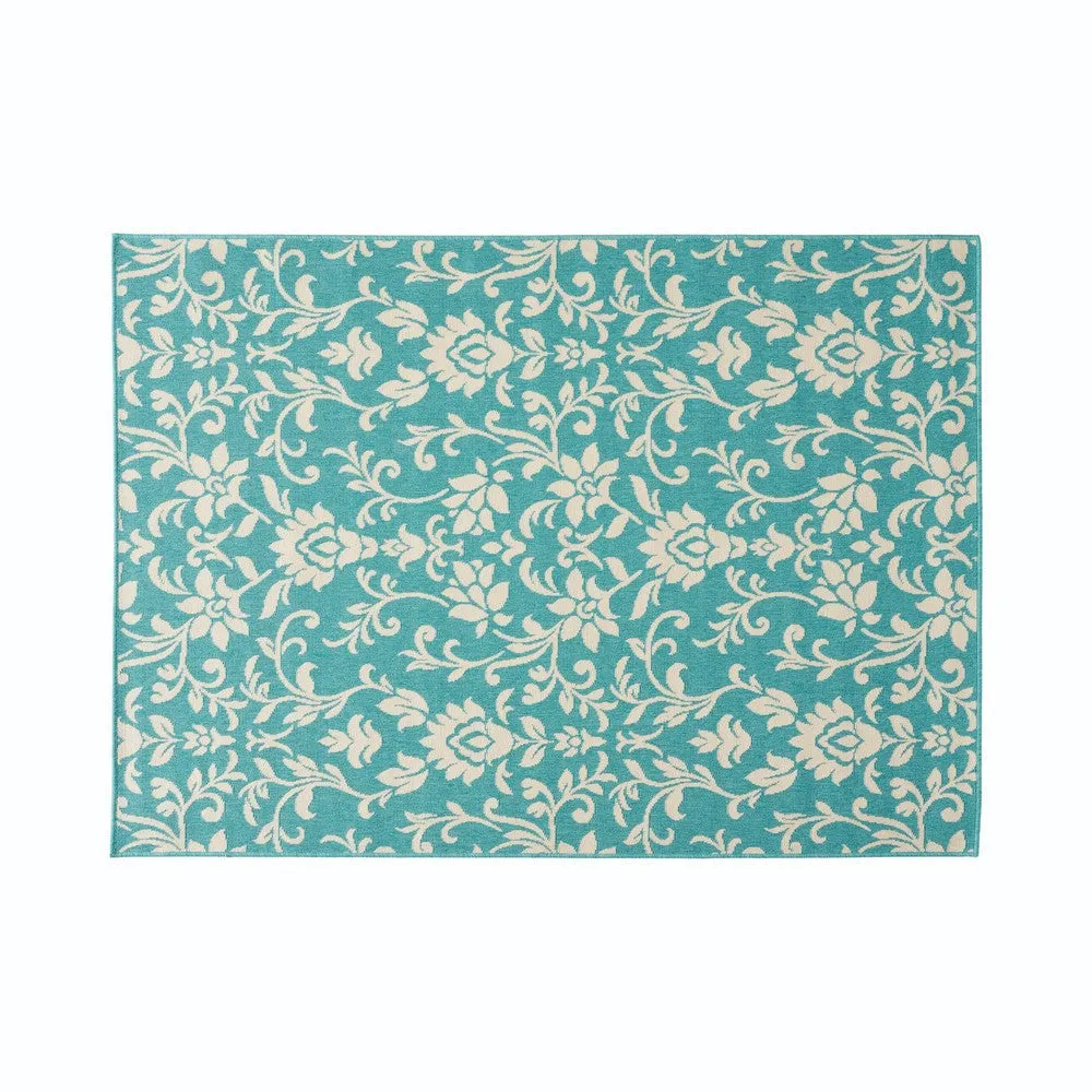 Dian Area Rug, 5 x 7, Power Loom Ivory Blue Floral Patterns, Indoor Outdoor By Casagear Home