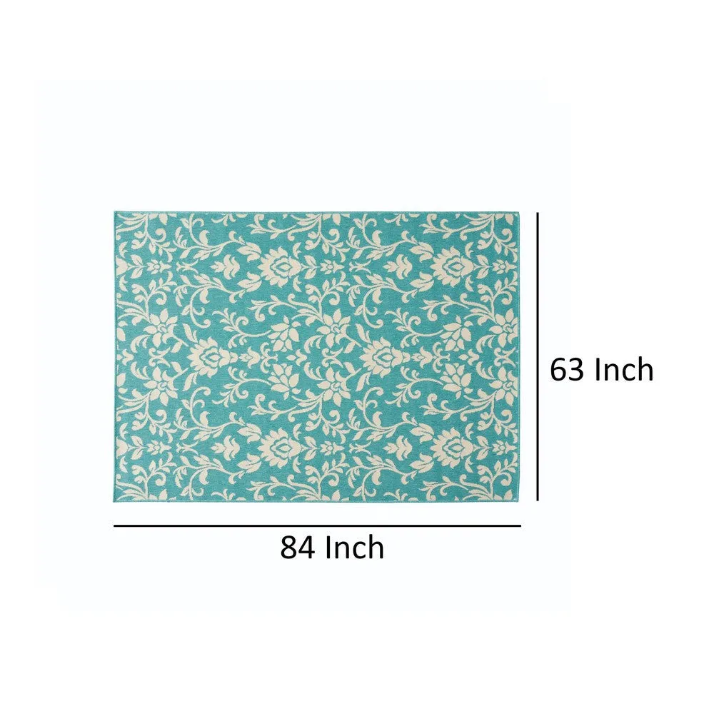 Dian Area Rug, 5 x 7, Power Loom Ivory Blue Floral Patterns, Indoor Outdoor By Casagear Home