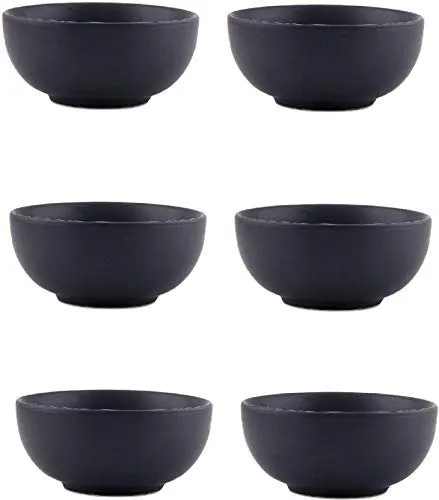 Dining Serving Katori Bowl Ceramic/Stoneware Handmade Black Matte Style in Black Color by VolCraft-Set of 6