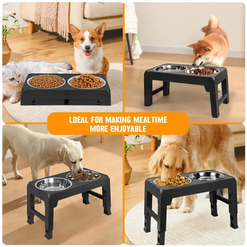 Dog Bowls Double Adjustable Elevated Feeder Pet Feeding Raise Stainless Steel Cat Food Water Bowls with Stand Lift Dining Tabel