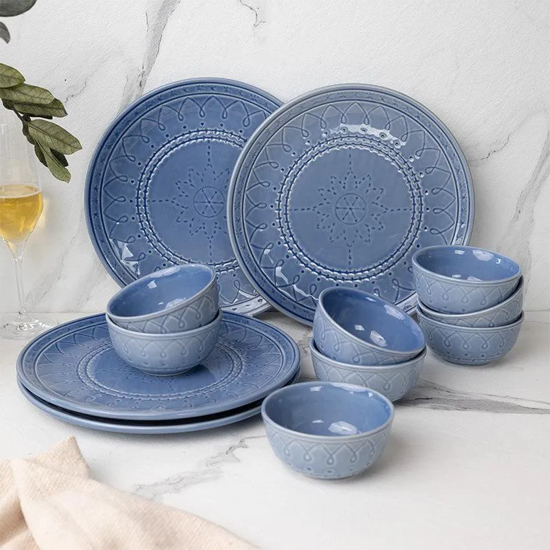 Ekta Dining Set (Mist Blue) - Twelve Piece Set