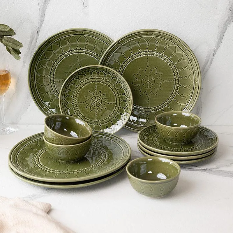 Ekta Dinner Set (Moss Green) - Twelve Piece Set