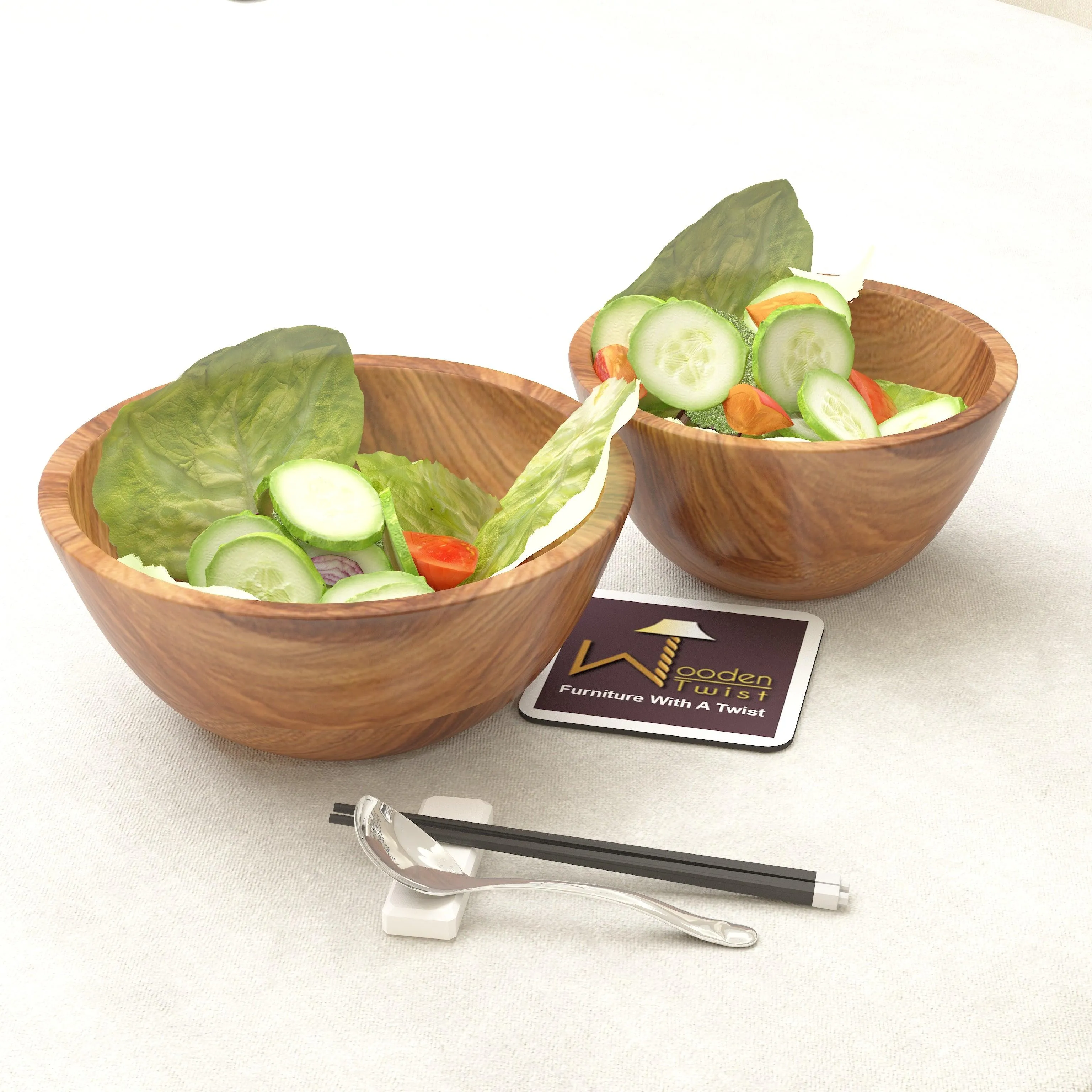 Elegant Acacia Wood Salad Bowls Set of 2