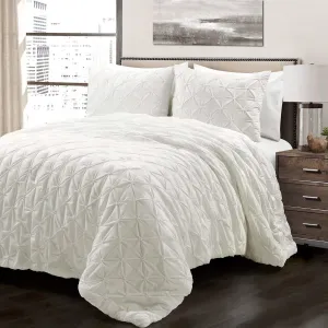 Elegant White Pleated Cotton Bedding Set for Full/Queen Beds - 3 Piece