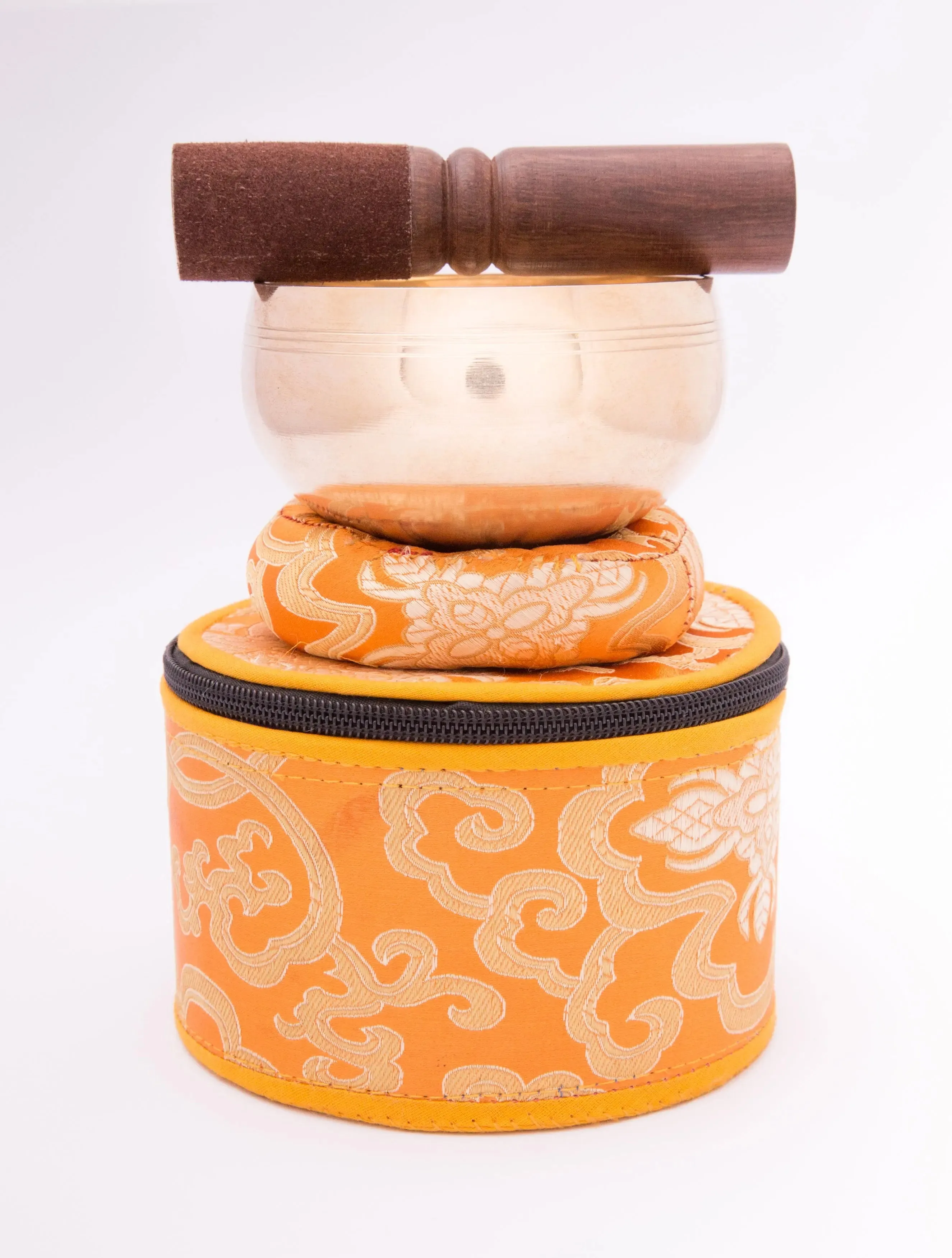 Elevate Your Space with Complete Singing Bowl Set in a Vibrant Yellow Box, Including Ring Cushion for Enhanced Resonance