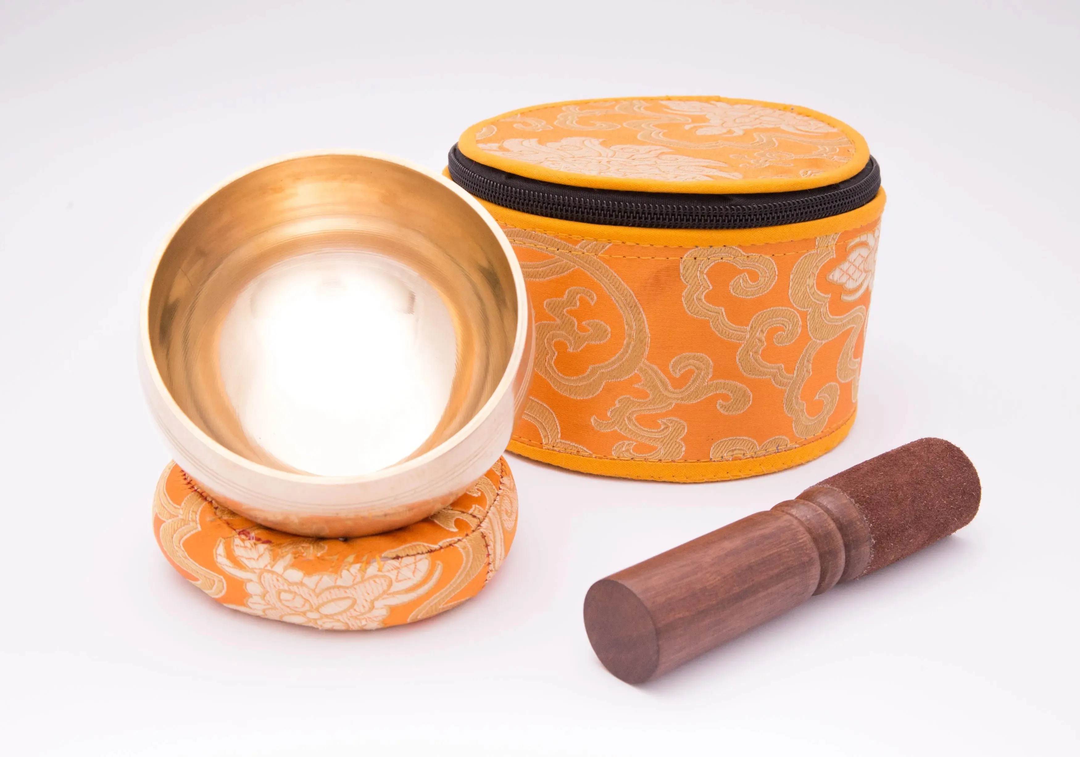 Elevate Your Space with Complete Singing Bowl Set in a Vibrant Yellow Box, Including Ring Cushion for Enhanced Resonance