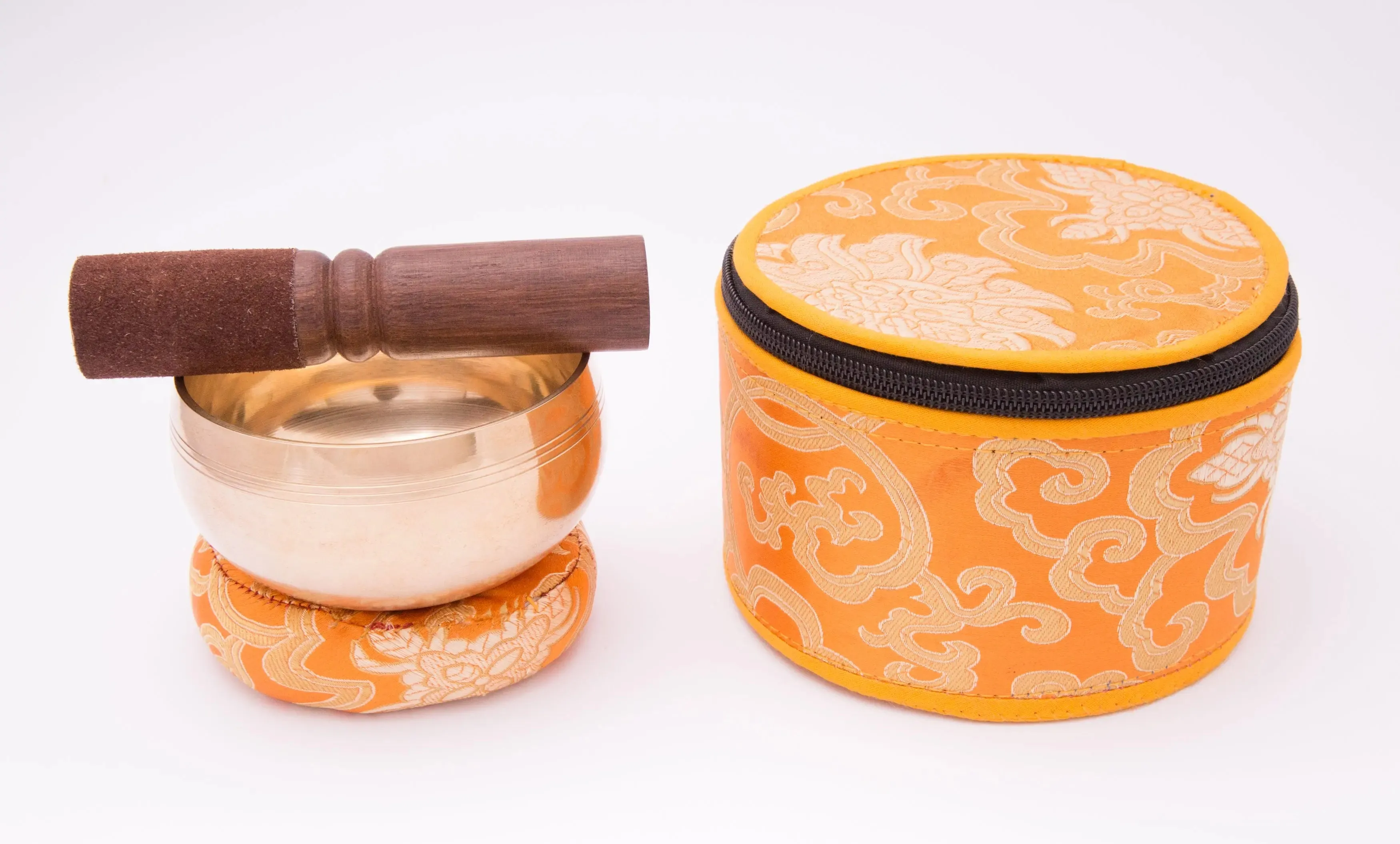 Elevate Your Space with Complete Singing Bowl Set in a Vibrant Yellow Box, Including Ring Cushion for Enhanced Resonance