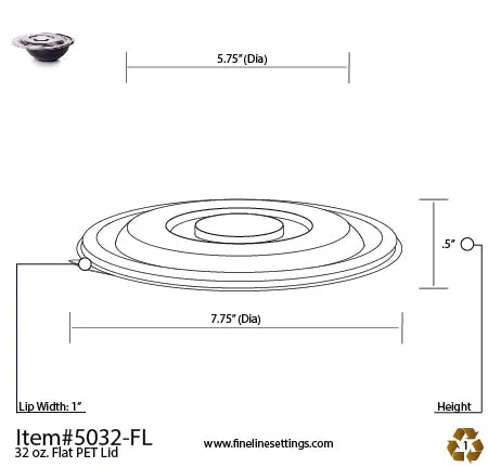 Fineline Settings 32 oz. PETE Flat Lid (Super Bowl Collection)-100 Lids