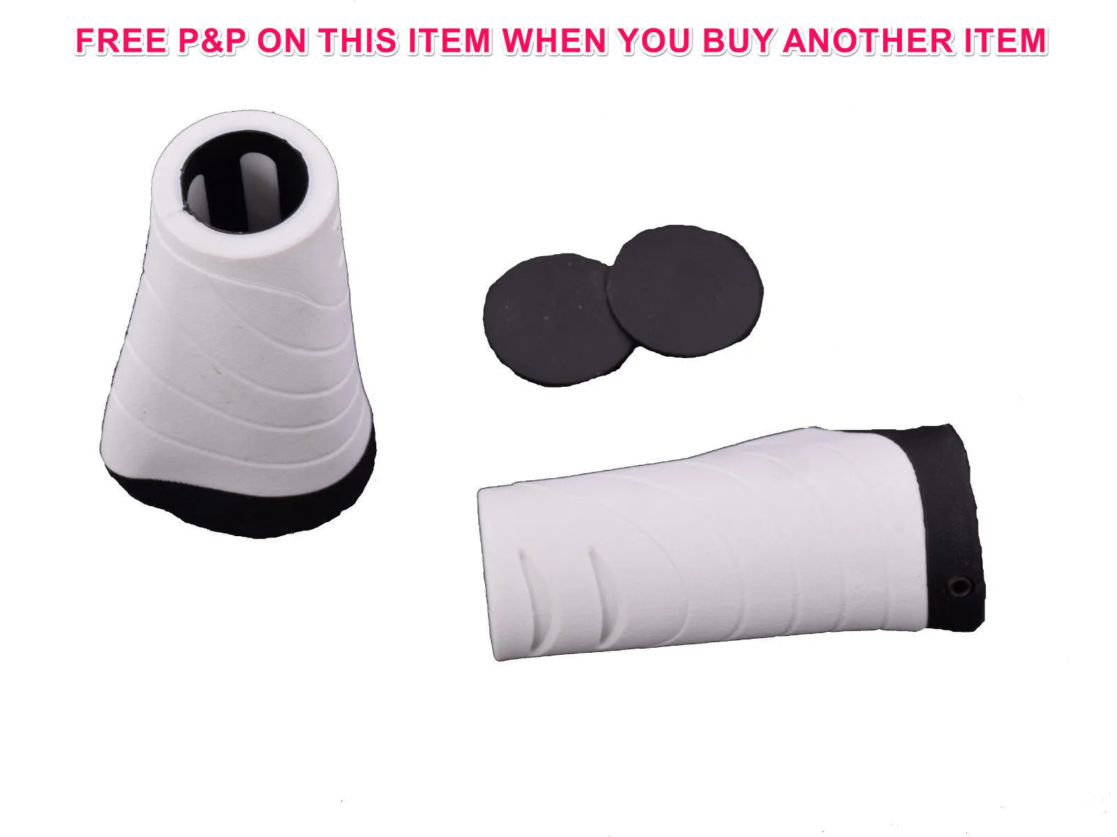 GIANT 92mm BIKE COMFORT HANDLEBAR GRIPS ERGONOMIC LOCK-ON WHITE   BLACK ENDS