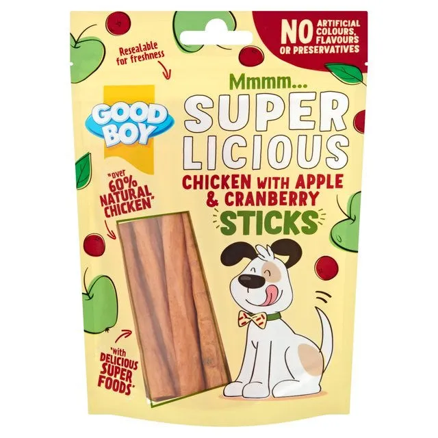 Good Boy Super Licious Chicken with Apple & Cranberry Sticks 12×100g