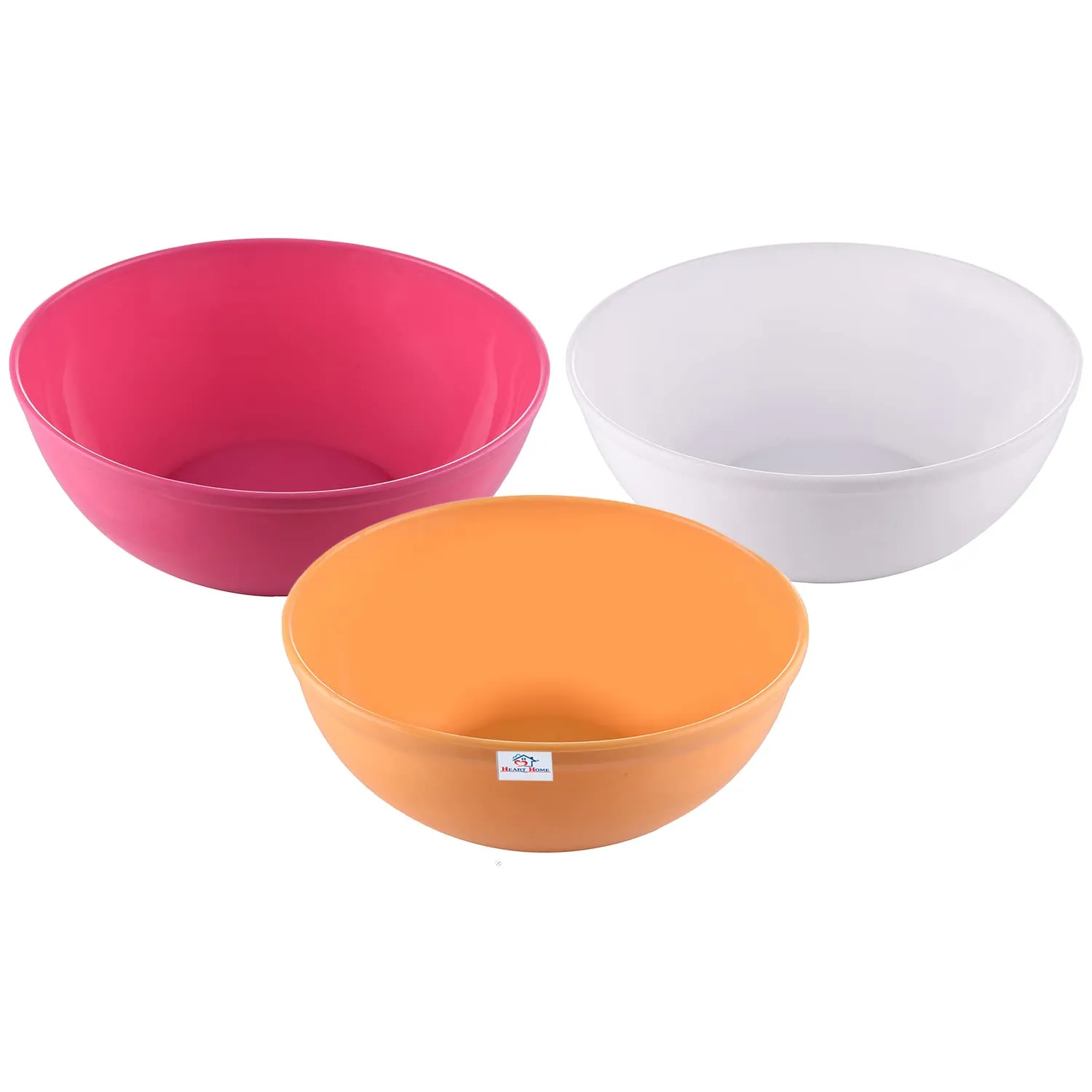 Heart Home Bowls|Plastic Dishwasher Safe Bowl|Multipurpose Serving Bowls|Bowls for Kitchen|Microwave Safe Bowls for Salad|Soup|Pasta|1500 ML|Pack of 3 (Multicolor)