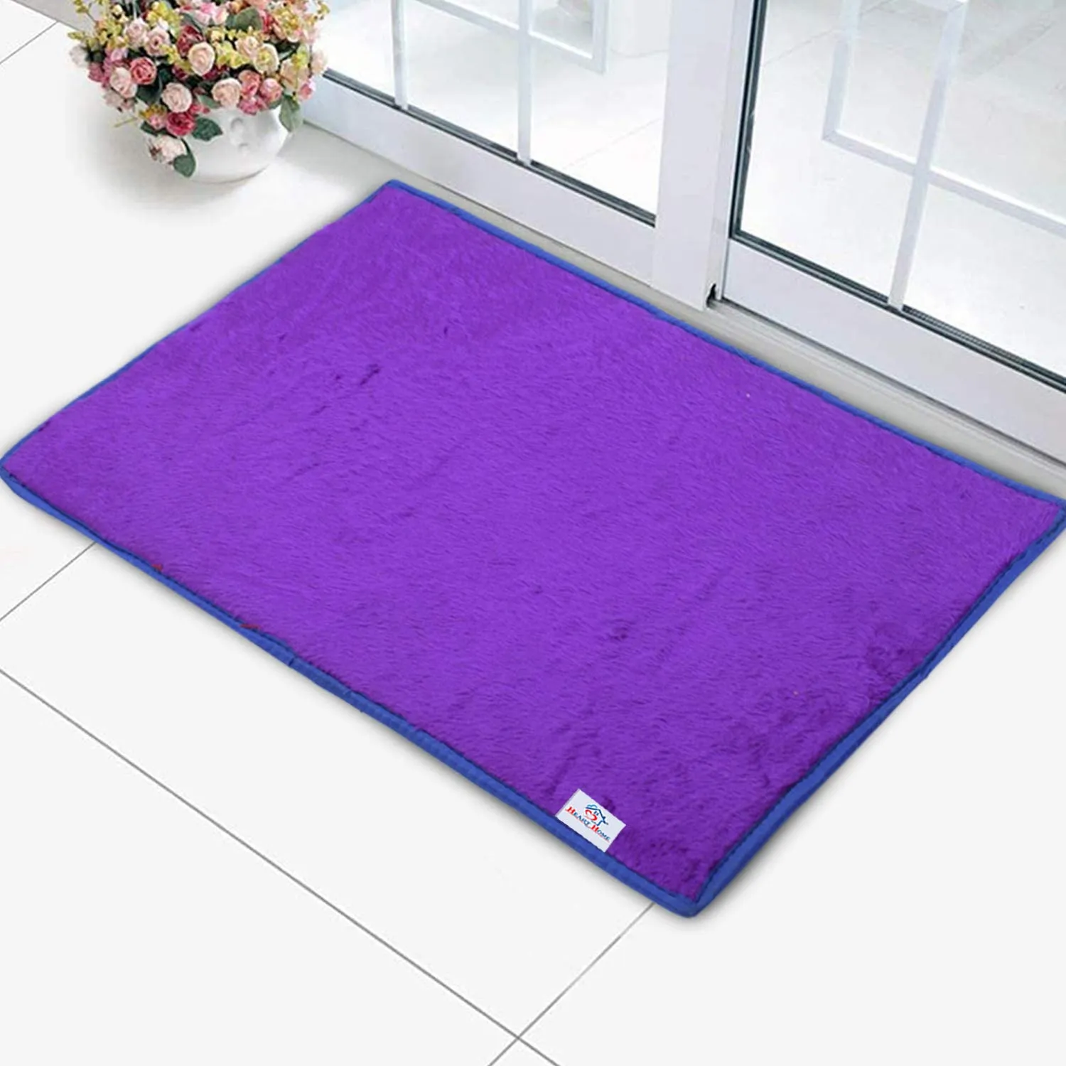 Heart Home Shaggy Durable Microfiber Anti-Skid Door Mat, Heavy Duty Doormat, Indoor Outdoor, Easy Clean, Waterproof, Low-Profile Mats for Entry, Patio, Garage (Blue)-HEARTXY11488