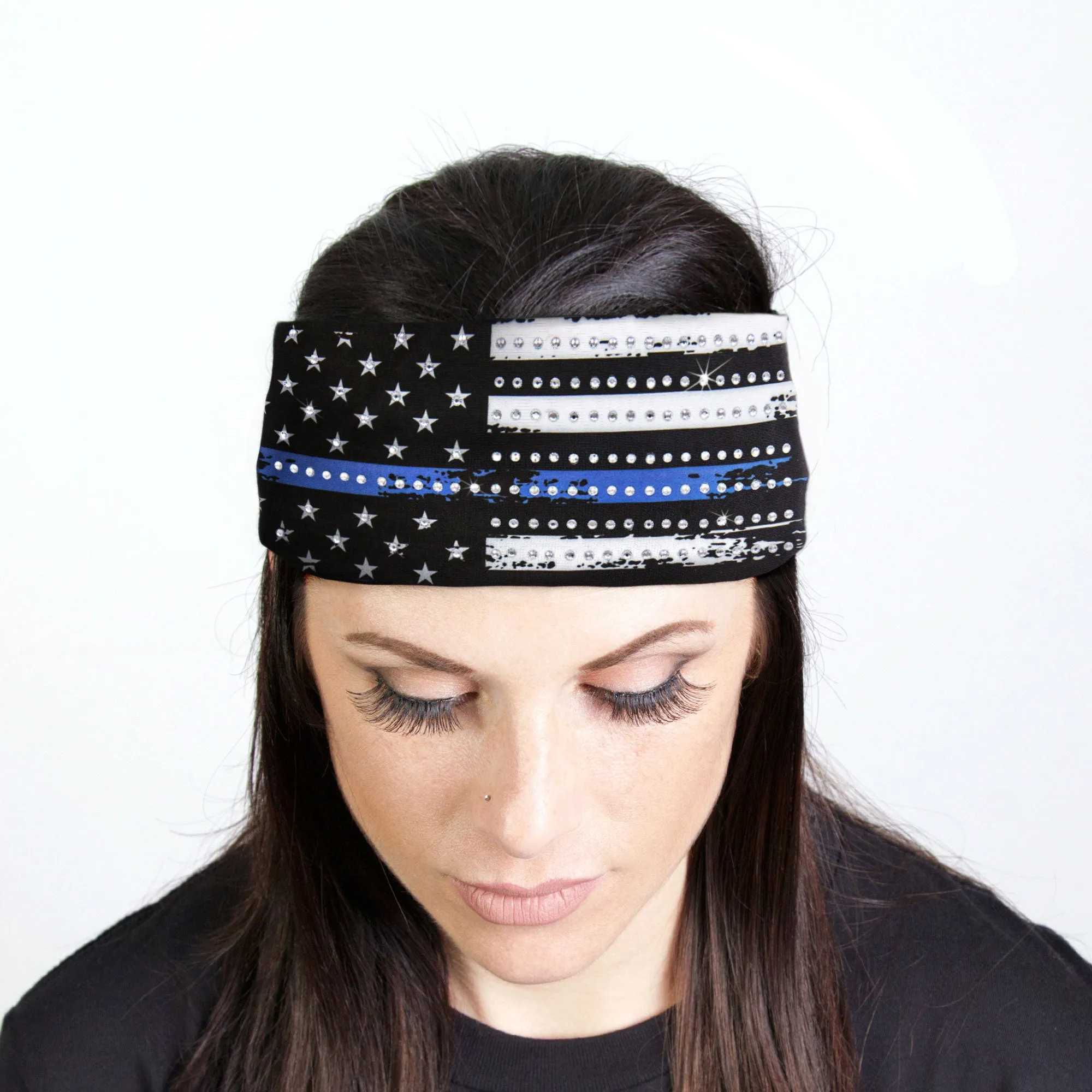 Hot Leathers Bling Bands Blue Flag Rhinestone Crystal Headband Wraps RWC2014