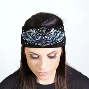 Hot Leathers Bling Bands Cross Wings Rhinestone Crystal Headband Wraps RWC2018