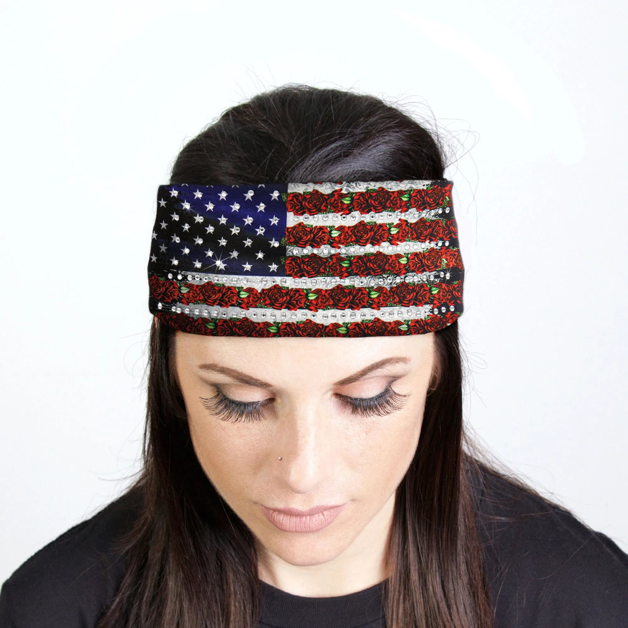 Hot Leathers Bling Bands Flag Roses Rhinestone Crystal Headband Wraps RWC2021