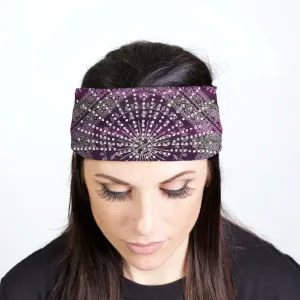 Hot Leathers Bling Bands Purple And White Bandana Rhinestone Crystal Headband Wraps RWC2007