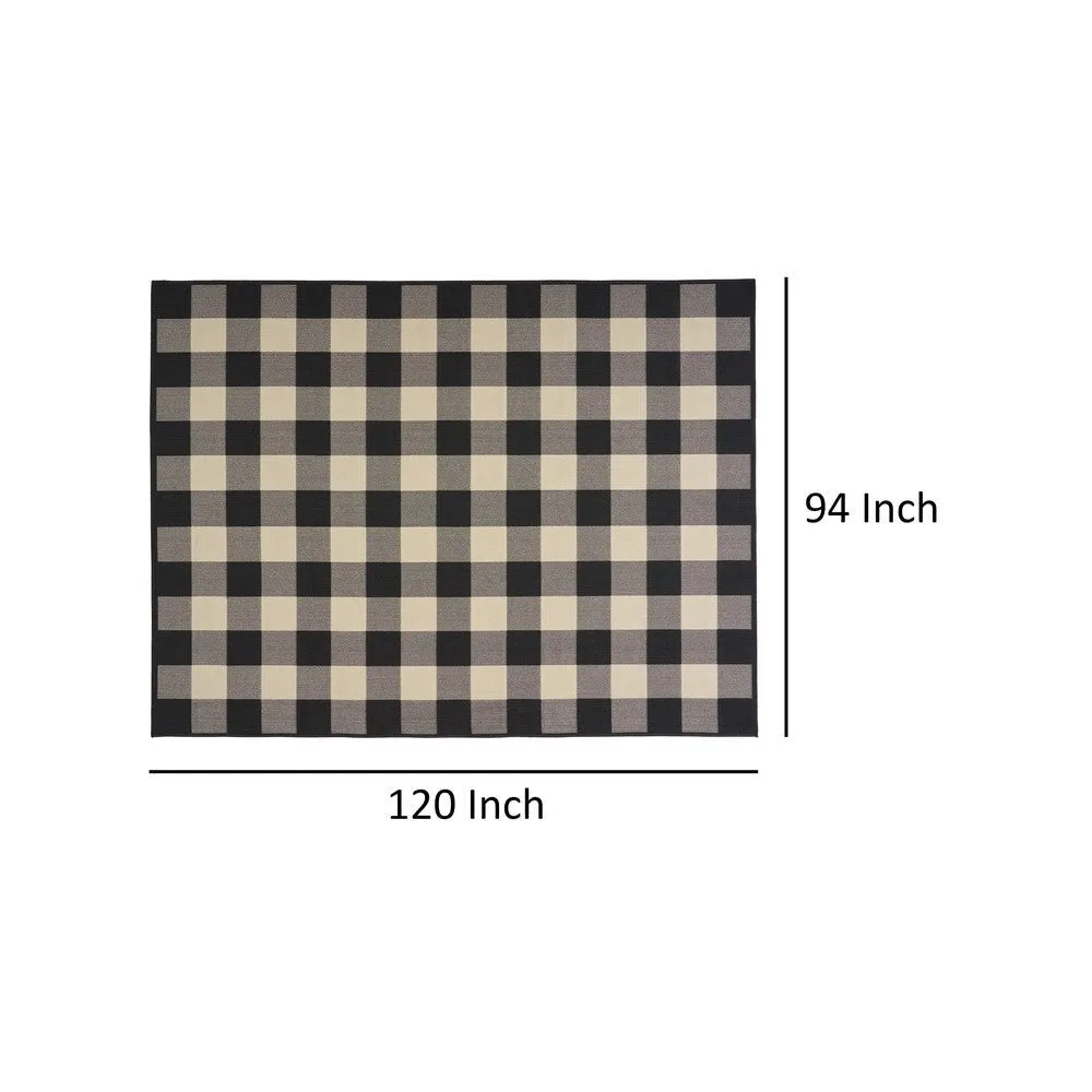 Ina Area Rug, Indoor Outdoor 8 x 10 Rectangular, Black Beige Gray Checkers By Casagear Home