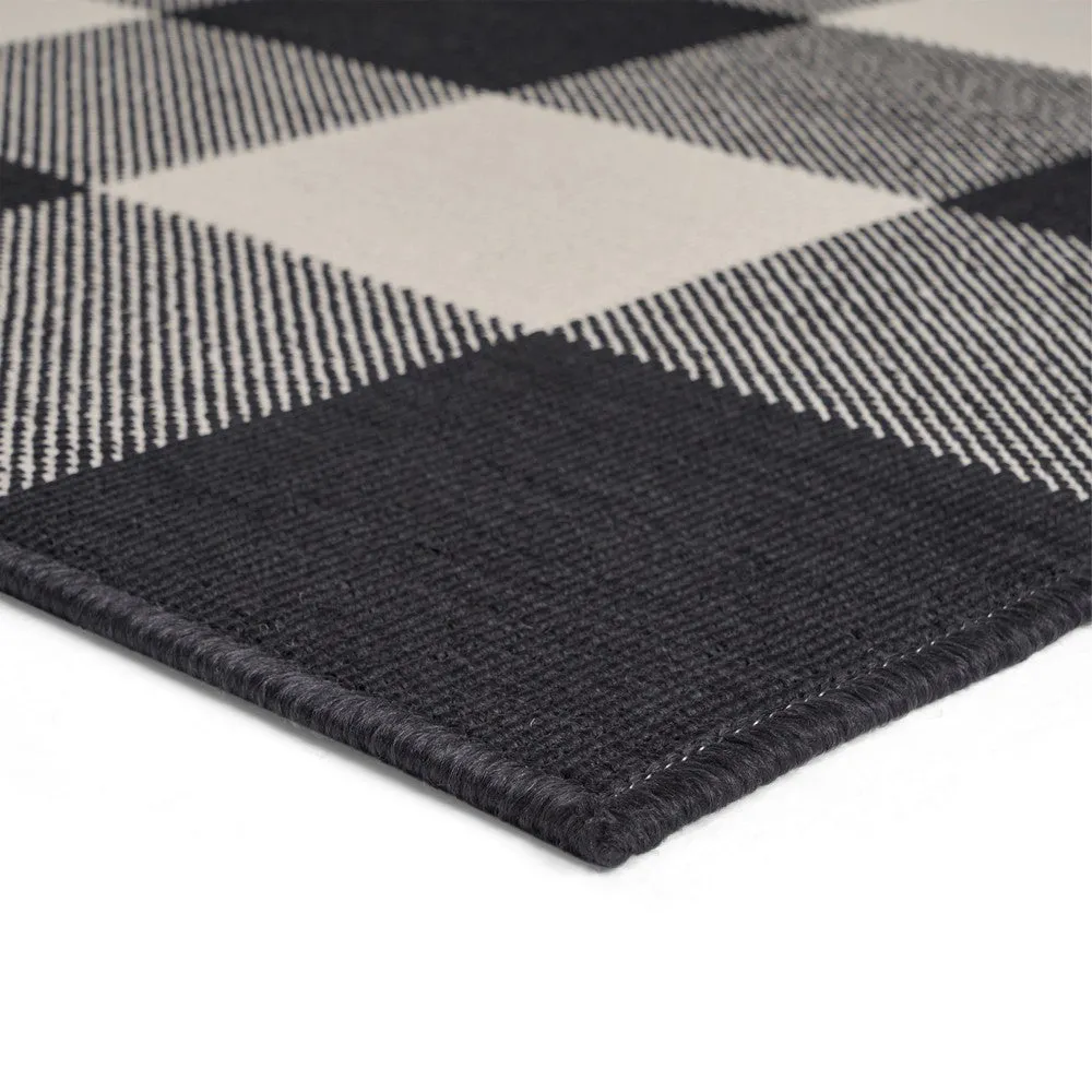 Ina Area Rug, Indoor Outdoor 8 x 10 Rectangular, Black Beige Gray Checkers By Casagear Home