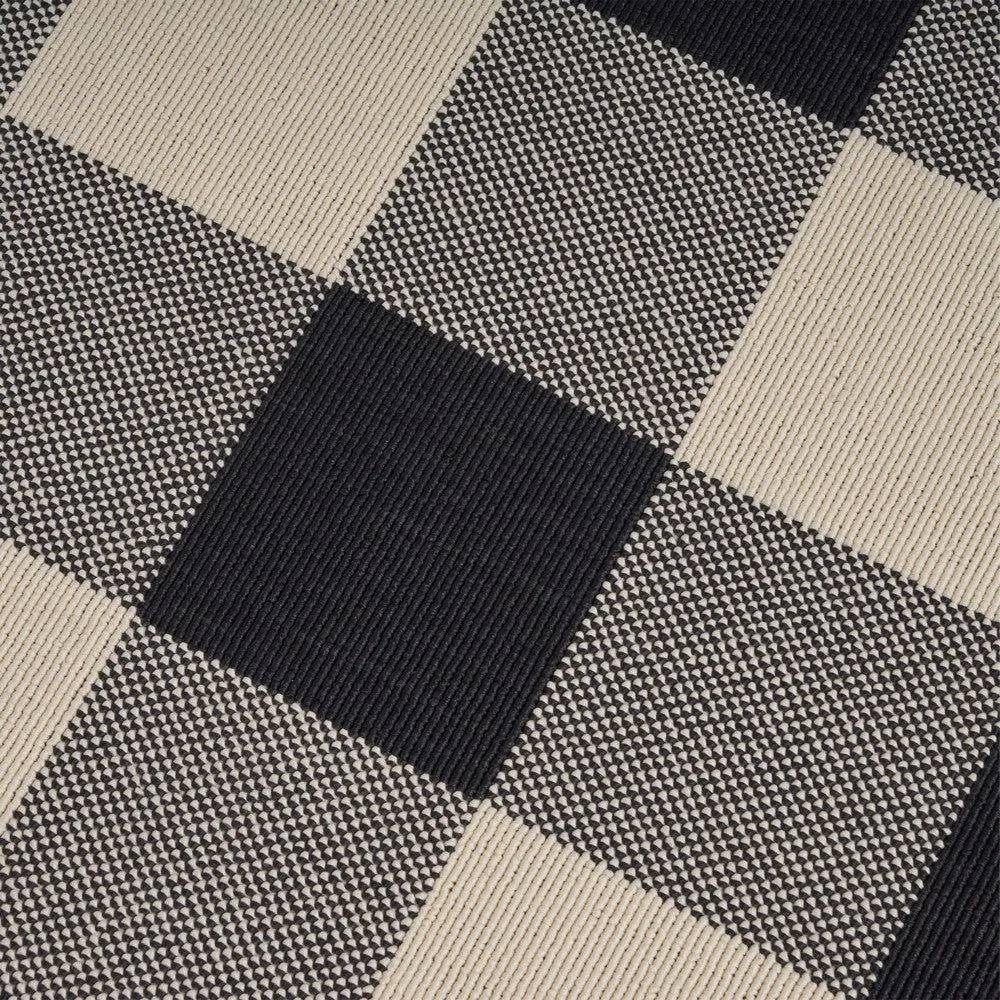 Ina Area Rug, Indoor Outdoor 8 x 10 Rectangular, Black Beige Gray Checkers By Casagear Home