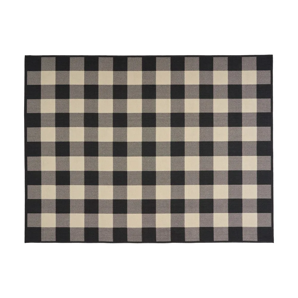 Ina Area Rug, Indoor Outdoor 8 x 10 Rectangular, Black Beige Gray Checkers By Casagear Home