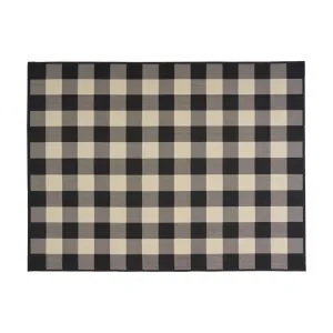 Ina Area Rug, Indoor Outdoor 8 x 10 Rectangular, Black Beige Gray Checkers By Casagear Home