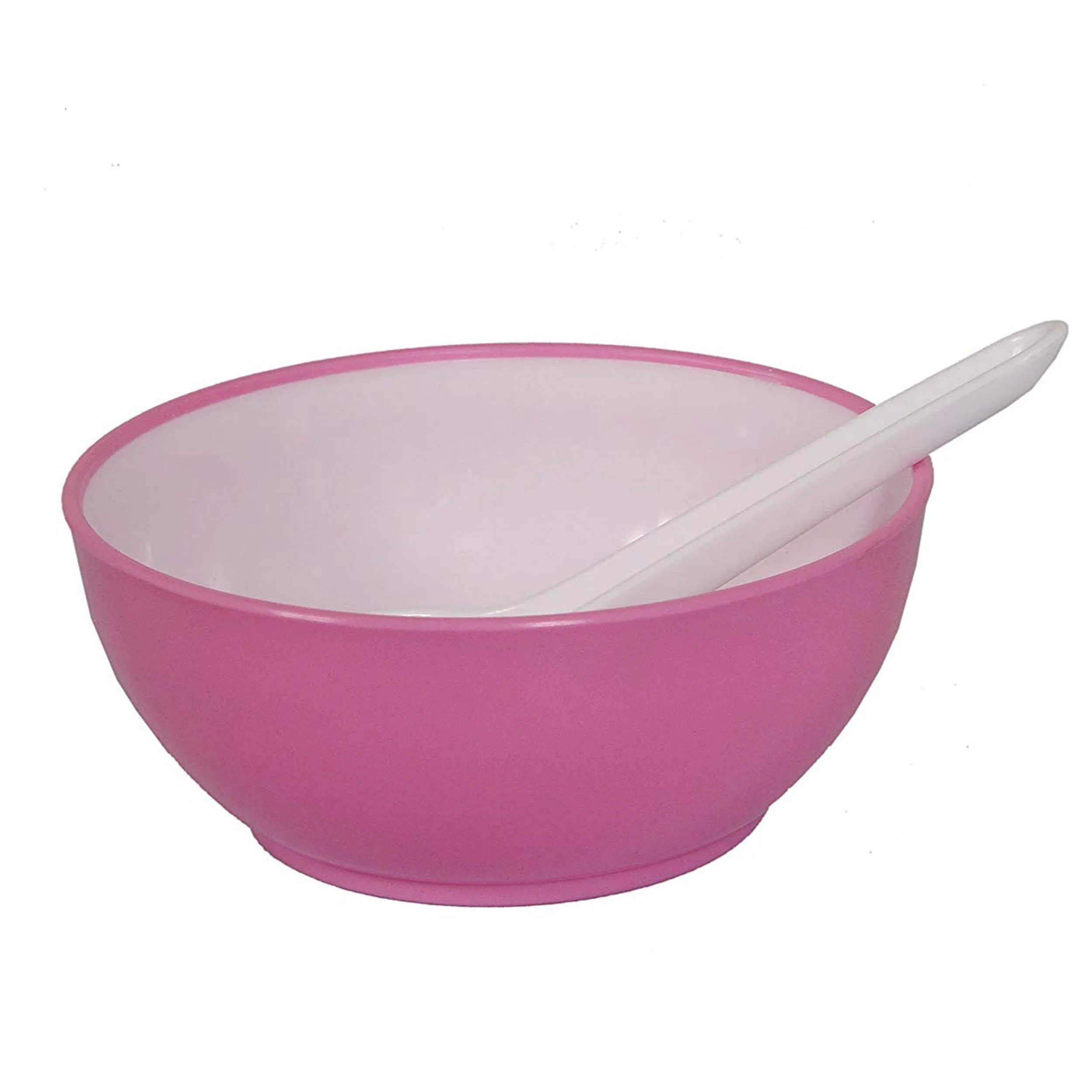 Kuber Industries Unbreakable Plastic Microwave Safe 12 Pc Round Shape Soup Bowls & 12 Plates with 12 Soup Spoons Set, 350 Ml (Pink)-KUBMART1589