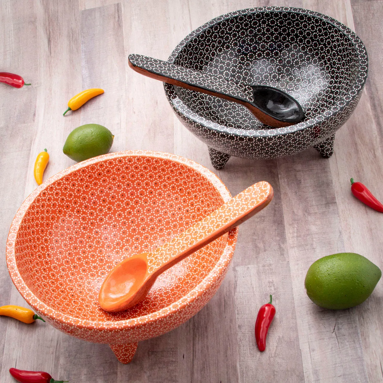 Large Capula Clay Molcajete Bowl and Matching Spoon