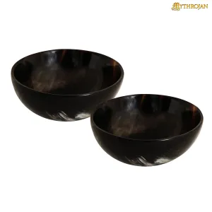 Mythrojan Hand Crafted Small Serving Natural Ox Horn Bowl – Polished Finish - 2.75" width x 1.25" Depth - (Set of 2)