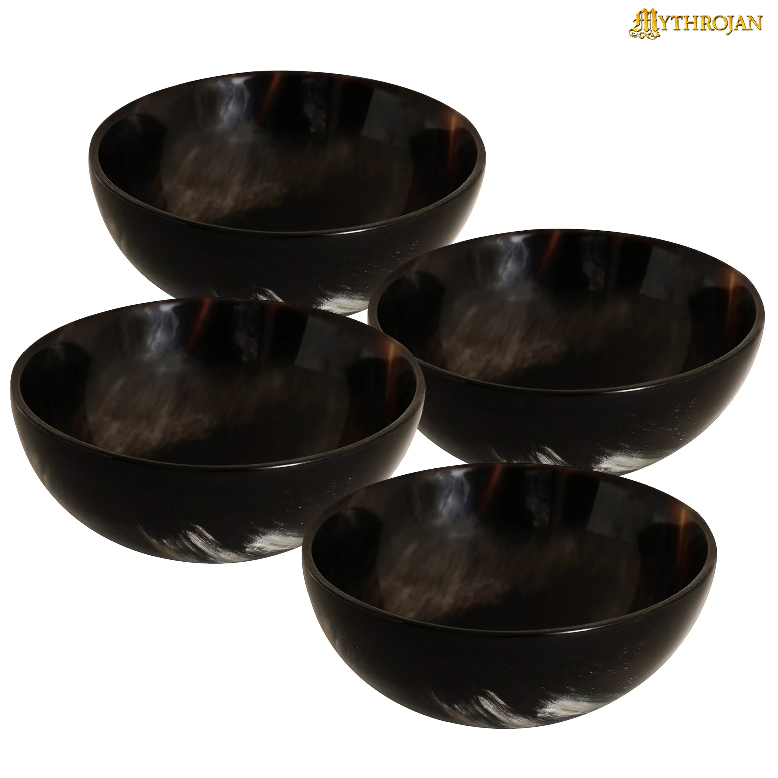 Mythrojan Hand Crafted Small Serving Natural Ox Horn Bowl - Polished Finish - 2.75" width x 1.25" Depth (Set of 4)