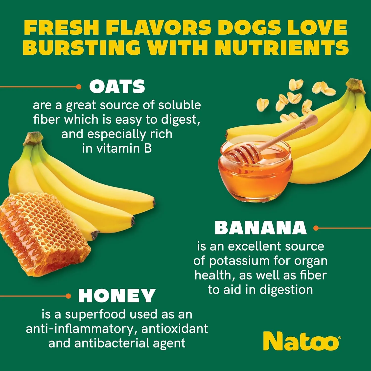 Natoo Crunchy Biscuits Oats, Banana, & Honey Flavor for All Size Dogs, 8-oz