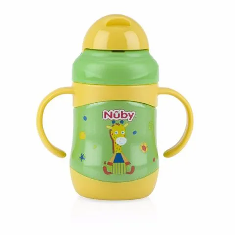 Nuby Stainless Steel Click-it Flip-it No-Spill Fat Straw Bottle