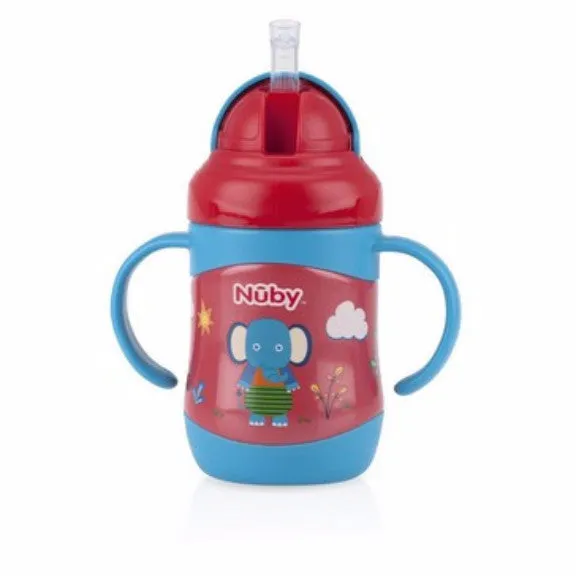 Nuby Stainless Steel Click-it Flip-it No-Spill Fat Straw Bottle