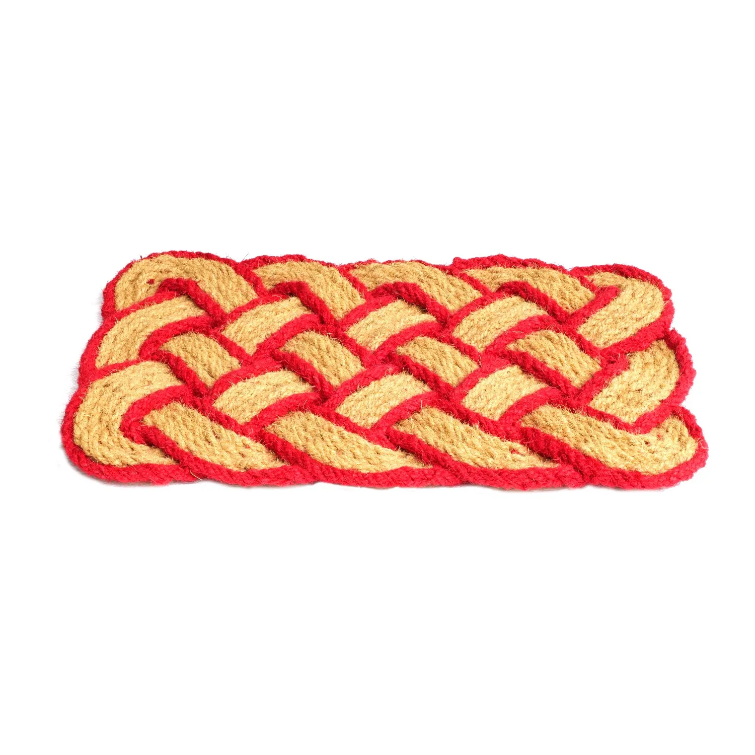 OnlyMat Red Border Lovers Knot - 100% Natural Handloom Coir Rope Mat - Indoor / Outdoor