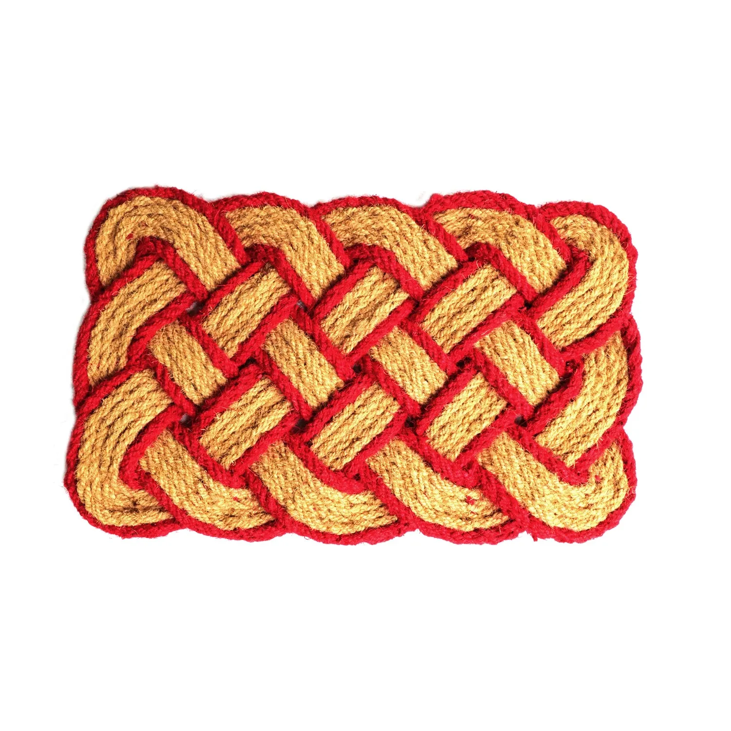 OnlyMat Red Border Lovers Knot - 100% Natural Handloom Coir Rope Mat - Indoor / Outdoor