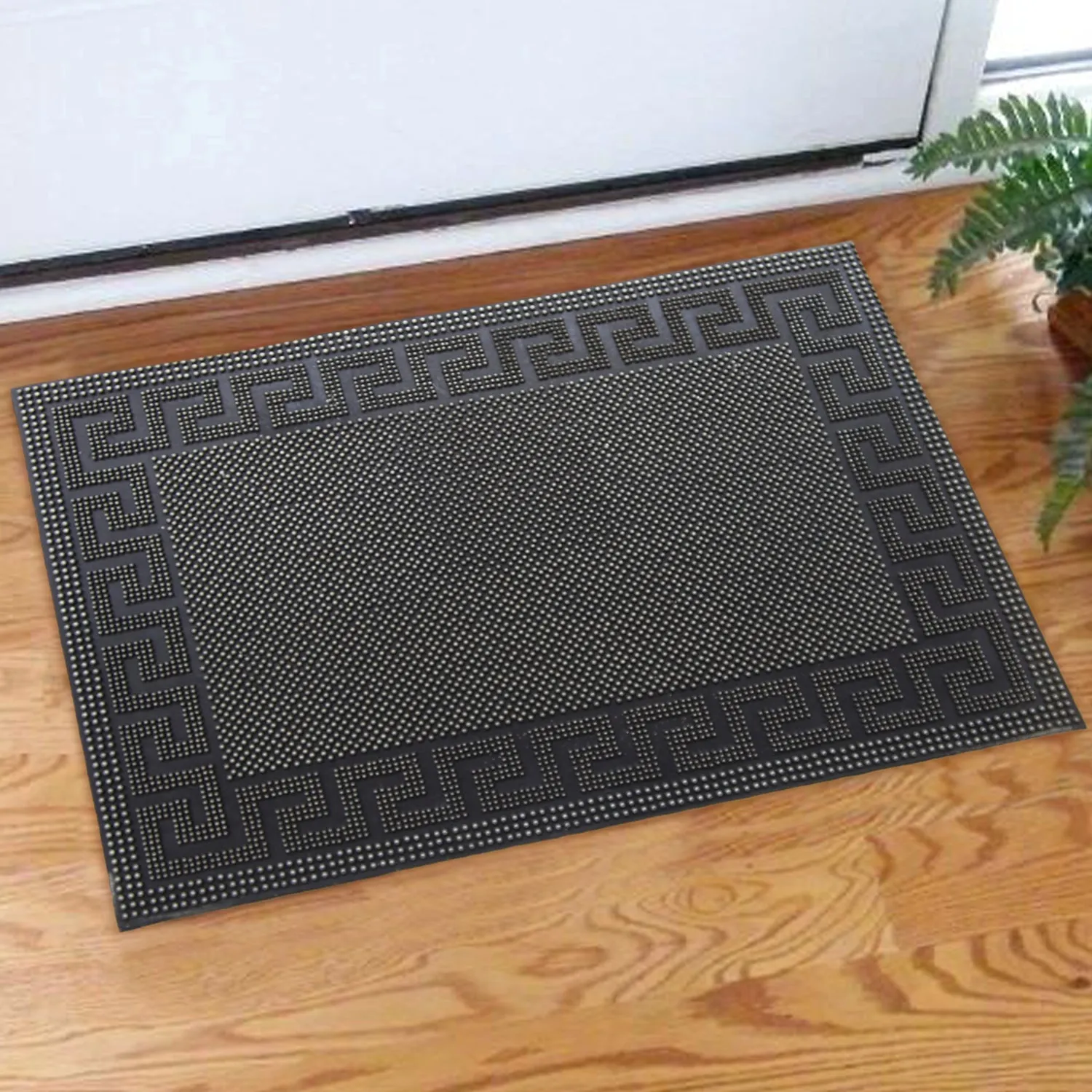 OnlyMat Rubber Pin Mat with Greek Design Border - Indoor / Outdoor, Waterproof