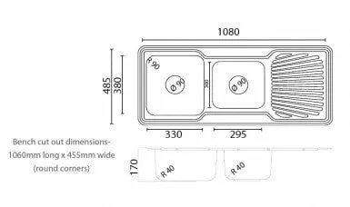 Parmco Stainless Steel 1 & 1/2 Bowl Sink