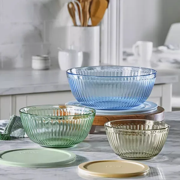 Pyrex Tinted Sculpted Glass Mixing Bowls 6pc