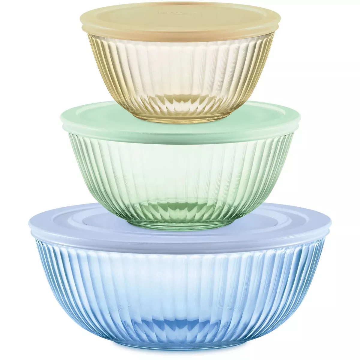 Pyrex Tinted Sculpted Glass Mixing Bowls 6pc