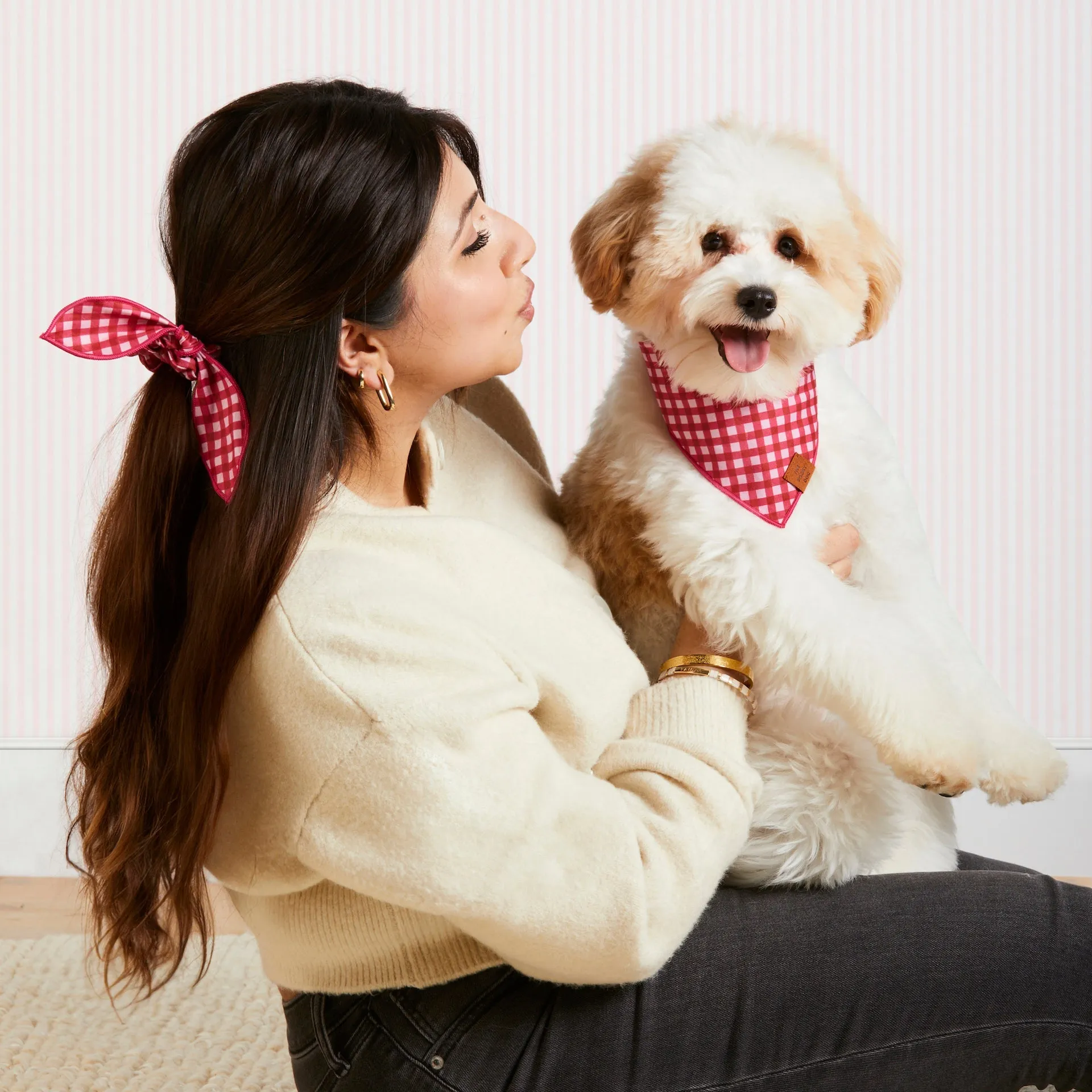 Raspberry Gingham Dog Bandana