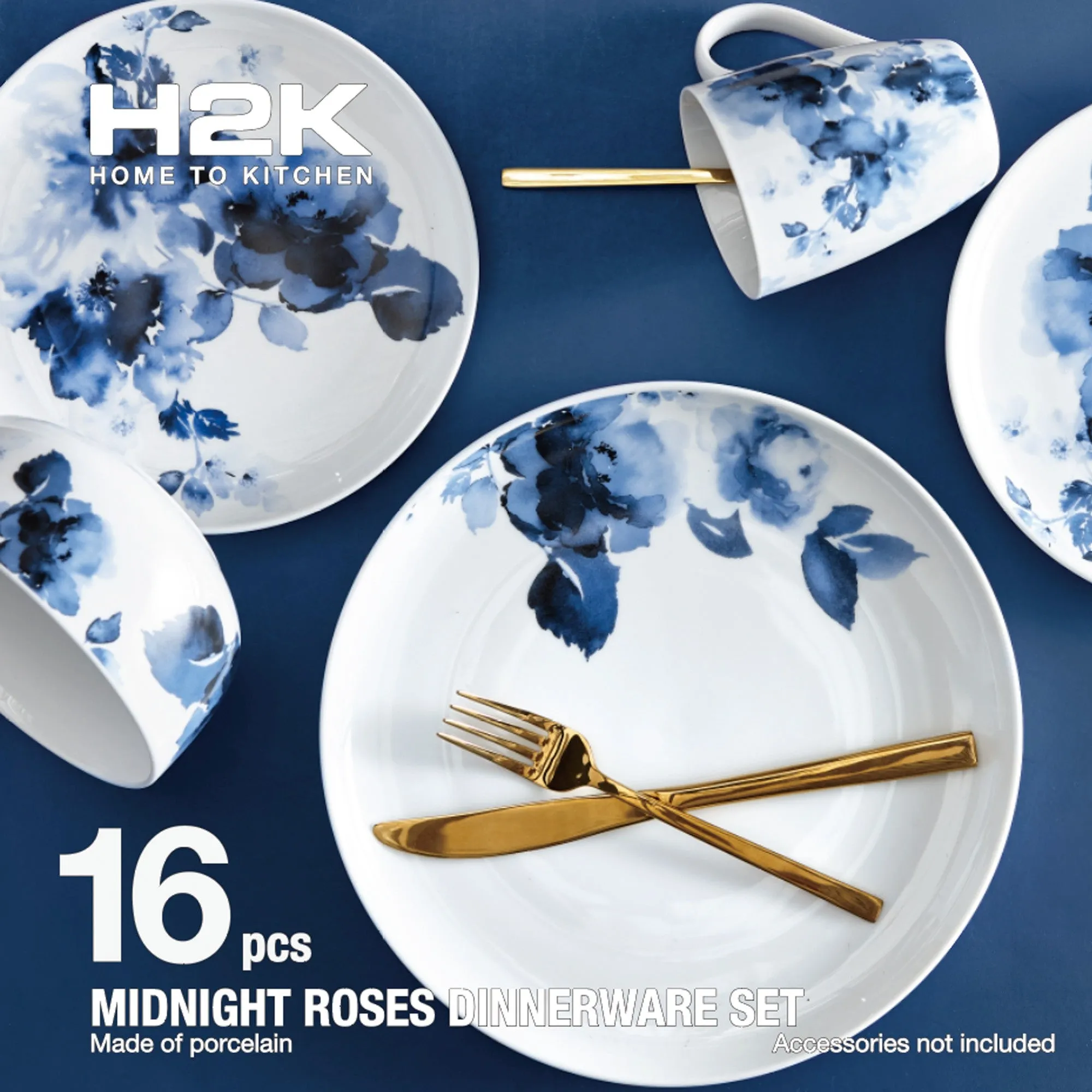 Safdie & Co. Dinnerset 16PC Midnight Roses