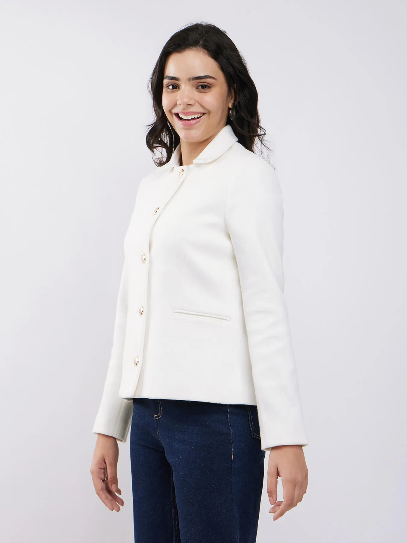 Short Felted Lined Jacket - Off White