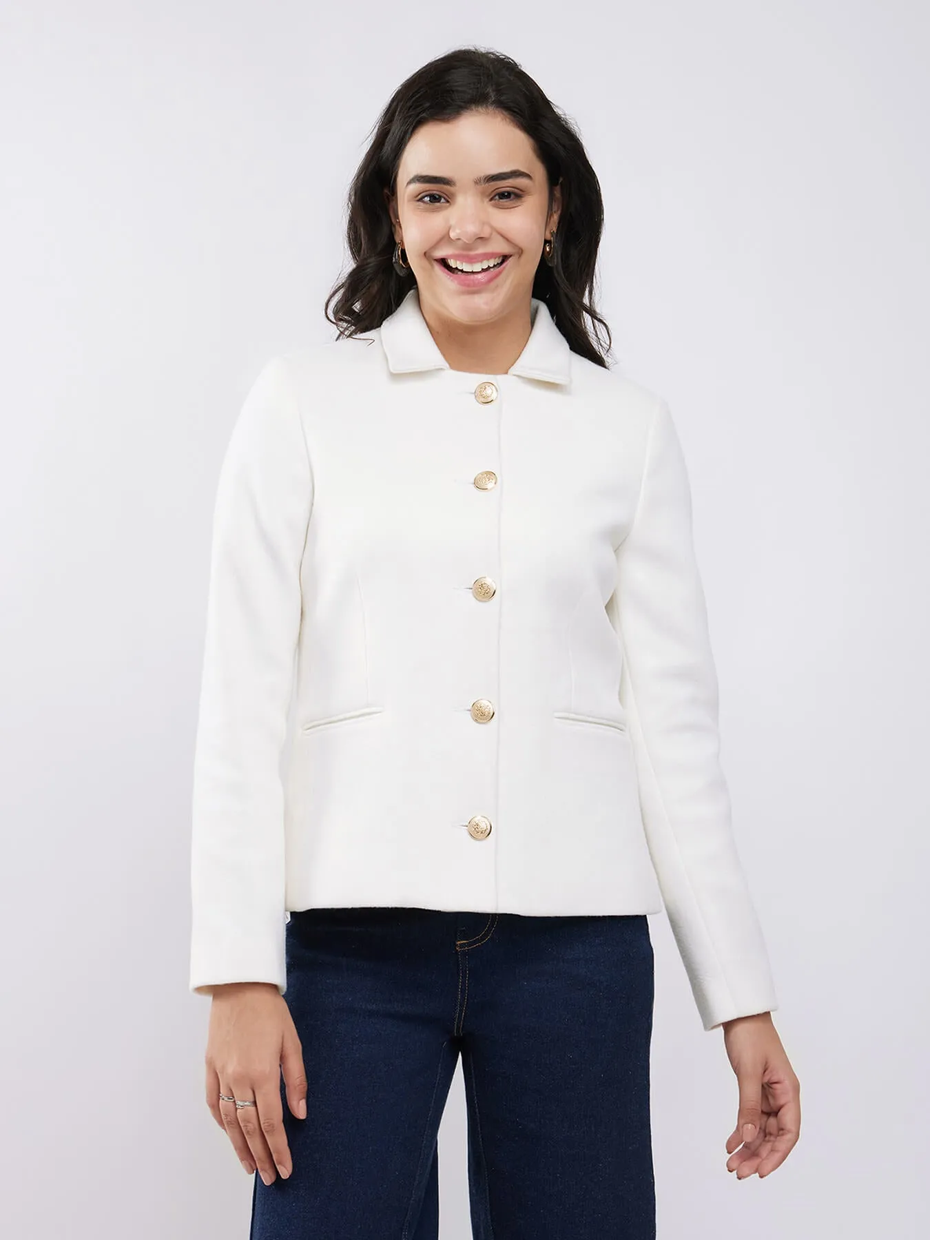 Short Felted Lined Jacket - Off White